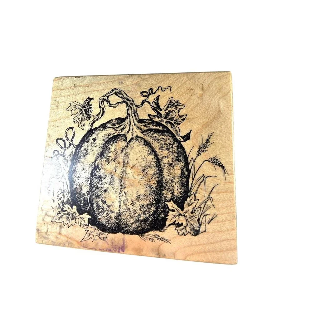 Rubber Stamp Set Thanksgiving Wooden Pumpkins Wreaths Seasonal Greetings crafts